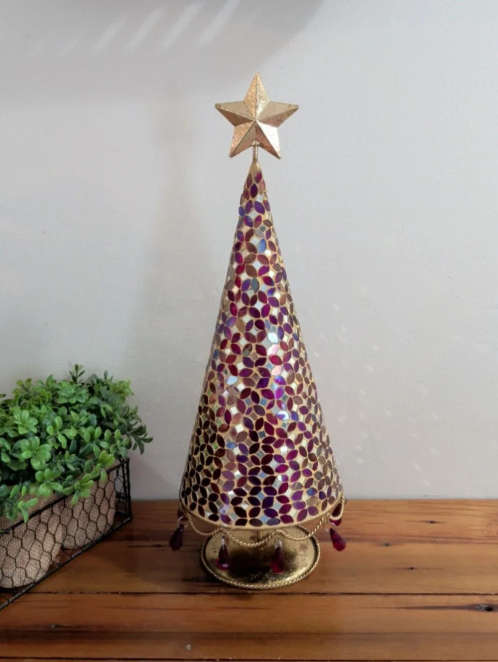 Pier 1 Imports Red Mosaic Glass Christmas Tree